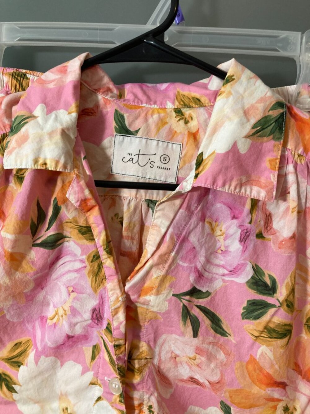 The Cat’s Pajamas Pink Floral S/S top & Pants Pajamas Cotton S-small repair - Picture 2 of 13